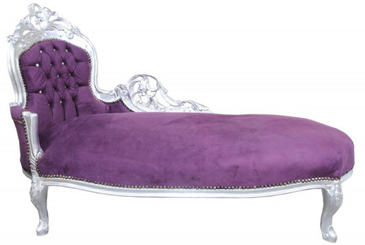 Barock Chaiselongue King Lila/Silber mit Bling Bling Glitzersteinen Interior