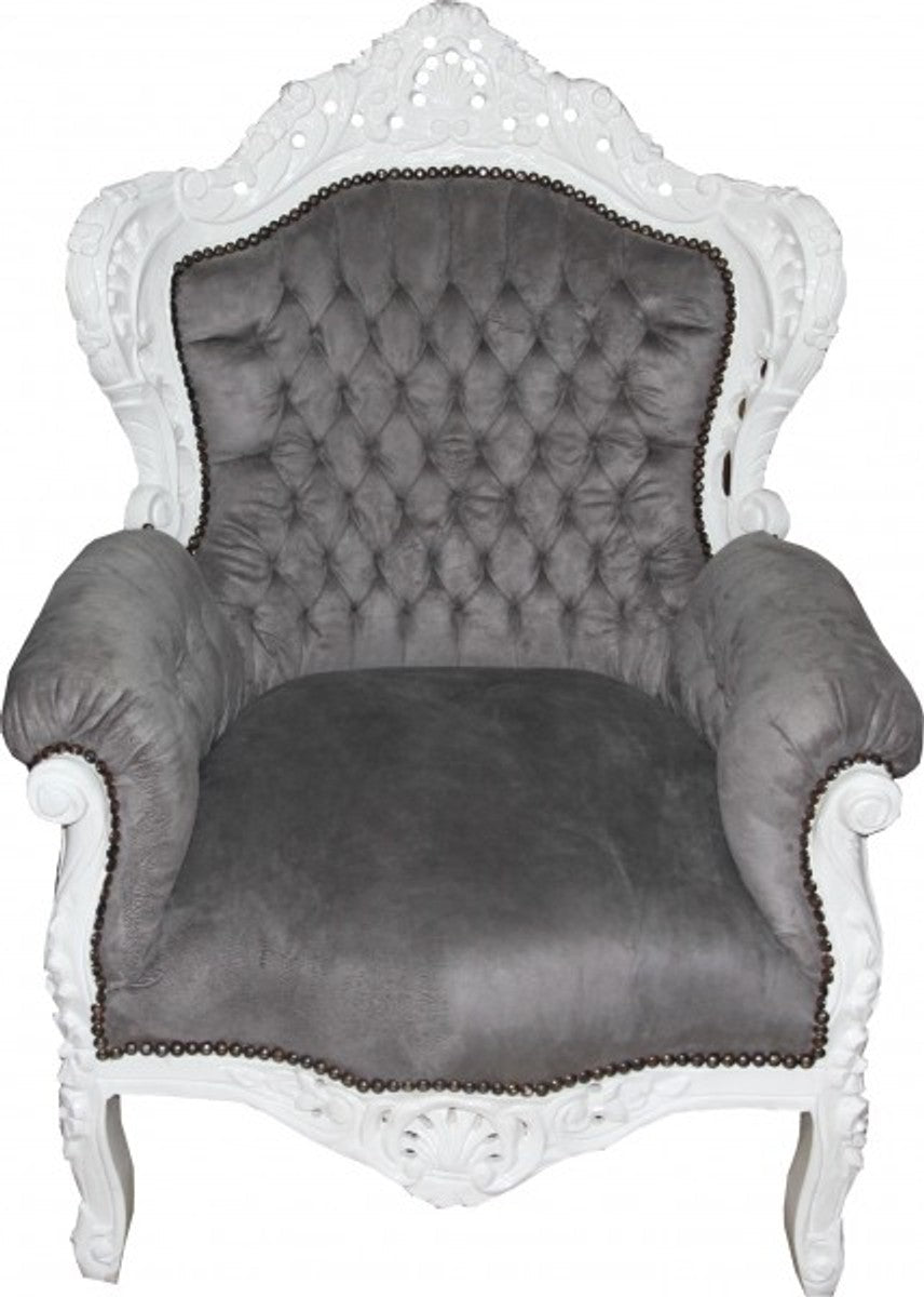 Barock Sessel King Grau /Weiß - Antik Stil