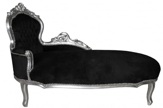 Barock Chaiselongue King Schwarz / Silber- Antik Möbel Liege Recamiere
