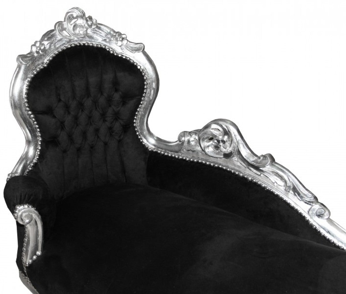 Barock Chaiselongue King Schwarz / Silber- Antik Möbel Liege Recamiere