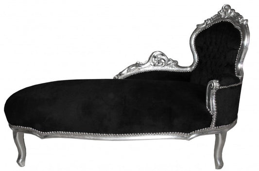 Barock Chaiselongue King Schwarz/Silber- Antik Möbel