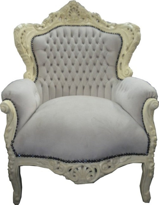 Barock Sessel King Creme/Creme Samtstoff
