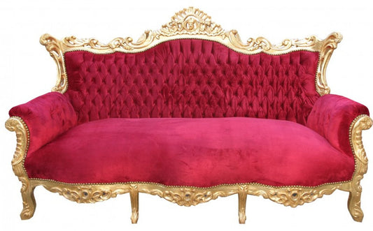 Barock Sofa 3er Master Bordeaux Rot /Gold- Antik Möbel
