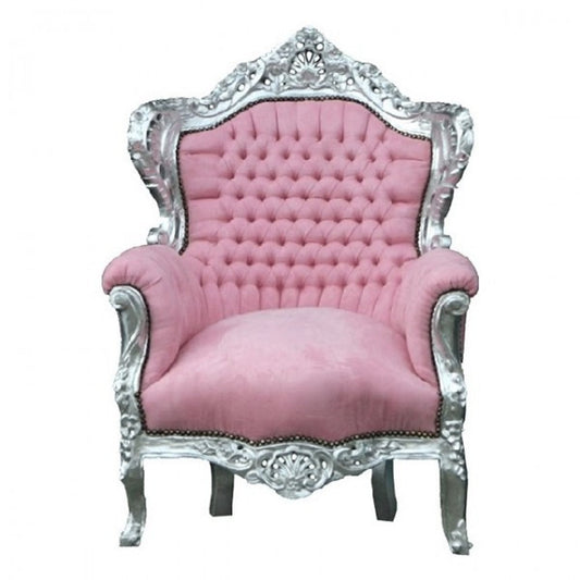 Barock Sessel King Rosa/Silber