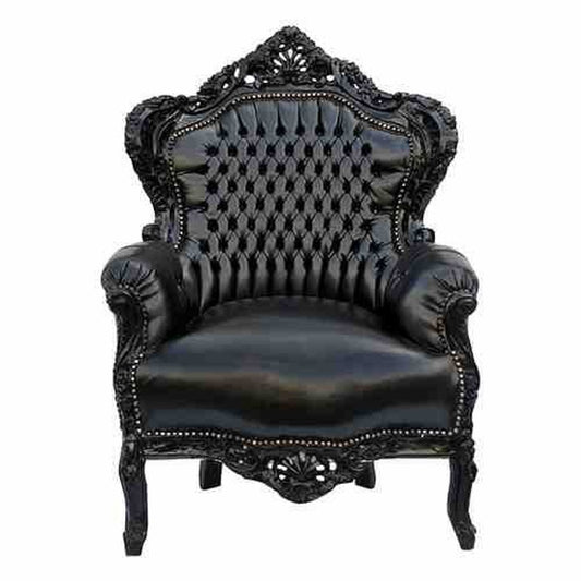 Barock Sessel King Schwarz/Schwarz Lederoptik