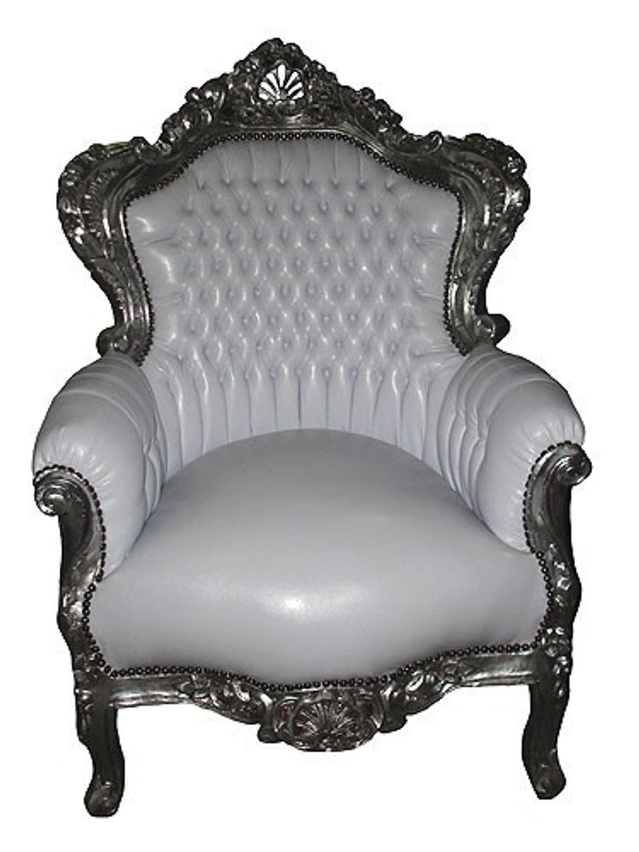 Barock Sessel King Weiß/Silber