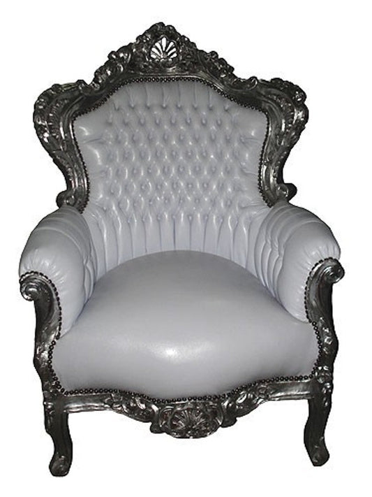 Barock Sessel King Weiß/Silber