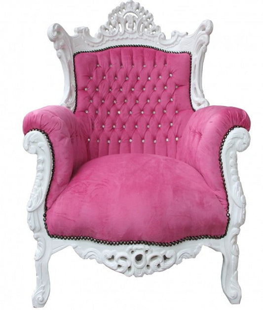Barock Sessel Al Capone Pink/ Weiß mit Bling Bling Glitzersteinen - Antik Stil