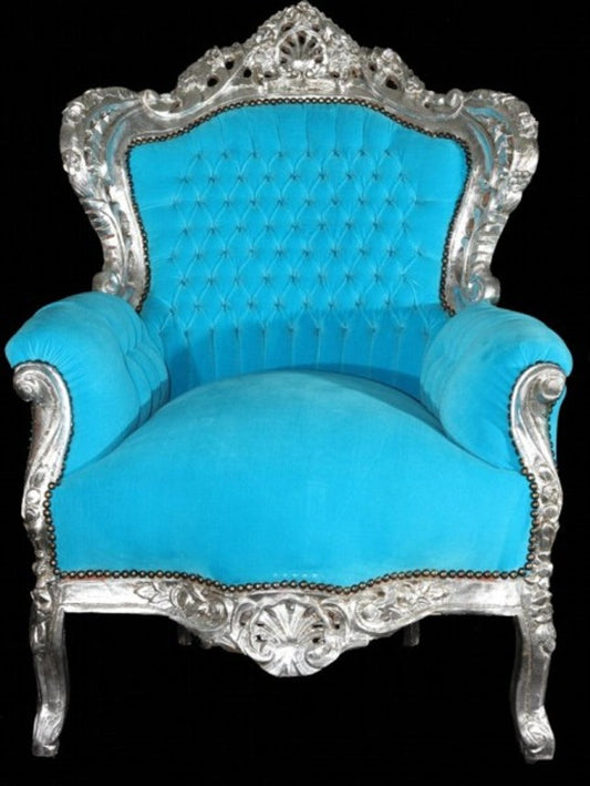 Barock Sessel King Türkis/Silber Thron Tron Königstron