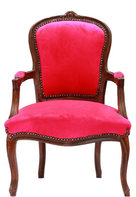 Barock Salon Stuhl Pink / Braun