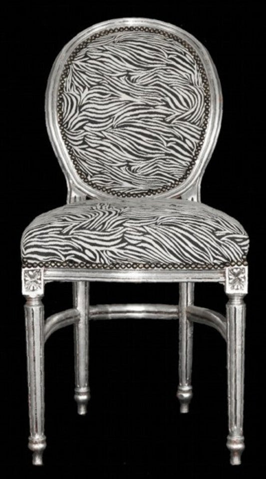 Barock Esszimmer Stuhl Zebra / Silber Rund