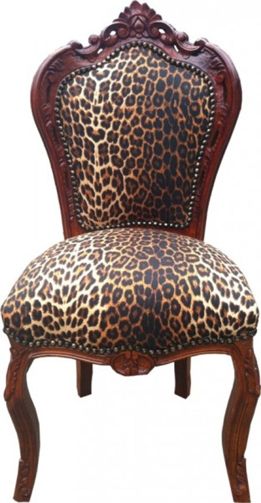 Barock Esszimmer Stuhl Leopard / Braun