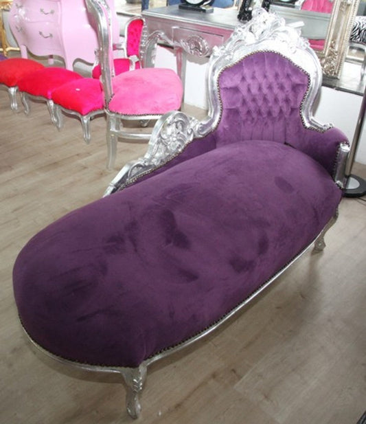 Barock Chaiselongue King Lila/Silber