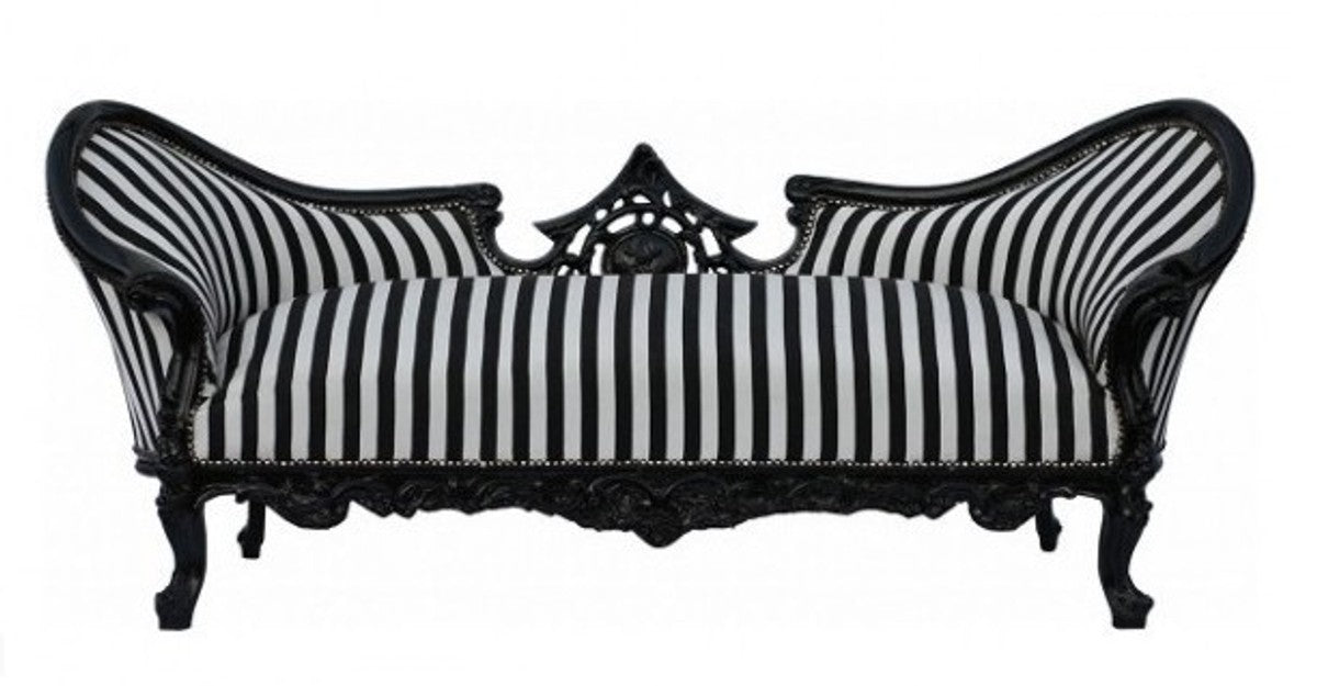 Barock Sofa Garnitur Vampire Schwarz / Weiß Streifen / Schwarz