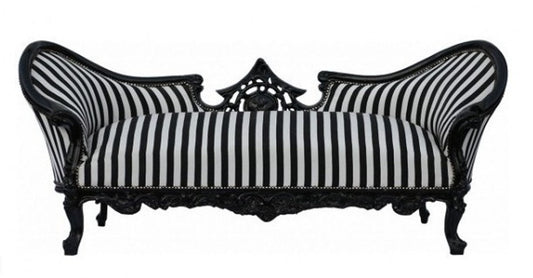 Barock Sofa Garnitur Vampire Schwarz / Weiß Streifen / Schwarz