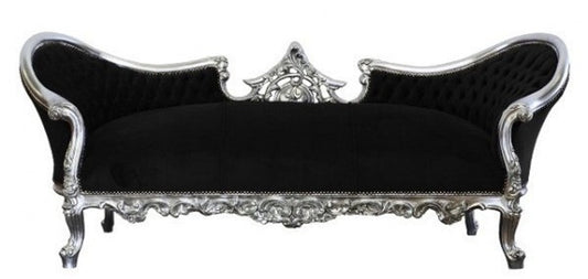 Barock Sofa Vampire Schwarz / Silber - Limited Edition - Lounge Couch