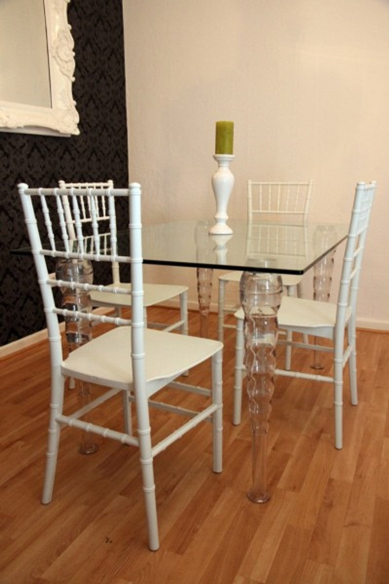 Designer Acryl Esszimmer Set - Ghost Chair Table - Polycarbonat Möbel - 1 Tisch + 4 Stühle - Designer Möbel Weiß - Designer Möbel