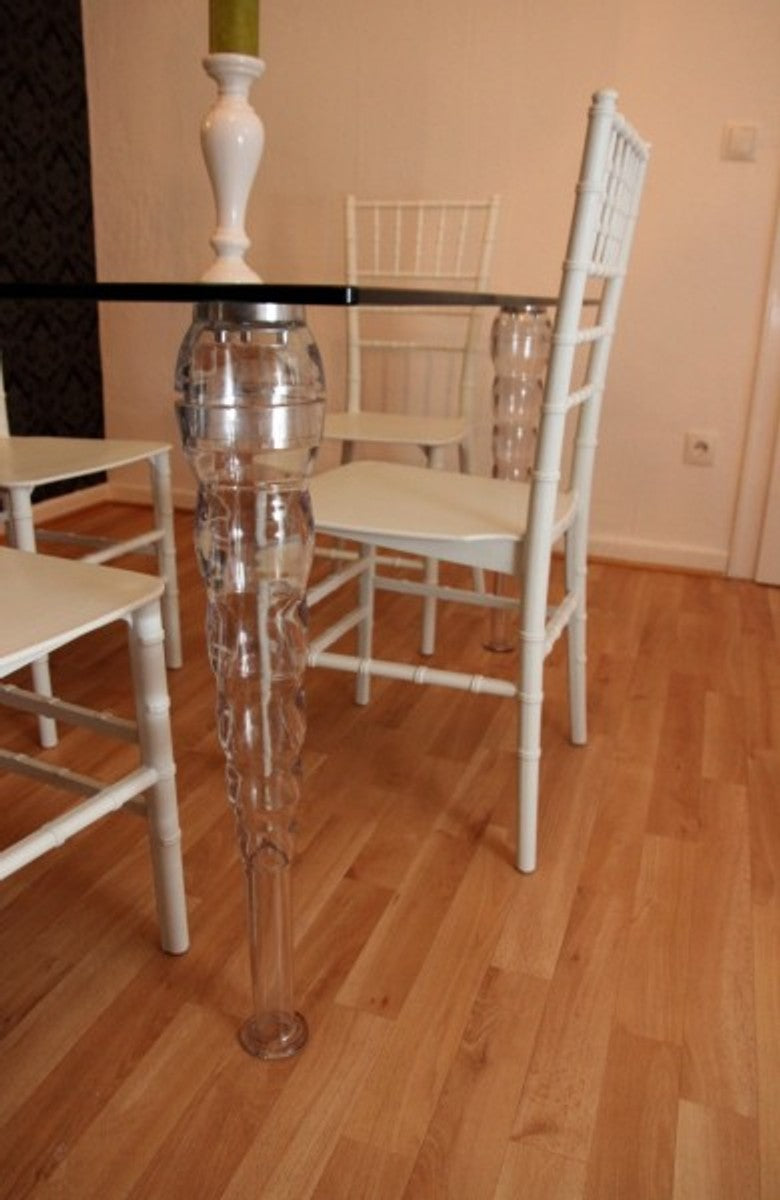 Designer Acryl Esszimmer Set - Ghost Chair Table - Polycarbonat Möbel - 1 Tisch + 4 Stühle - Designer Möbel Weiß - Designer Möbel