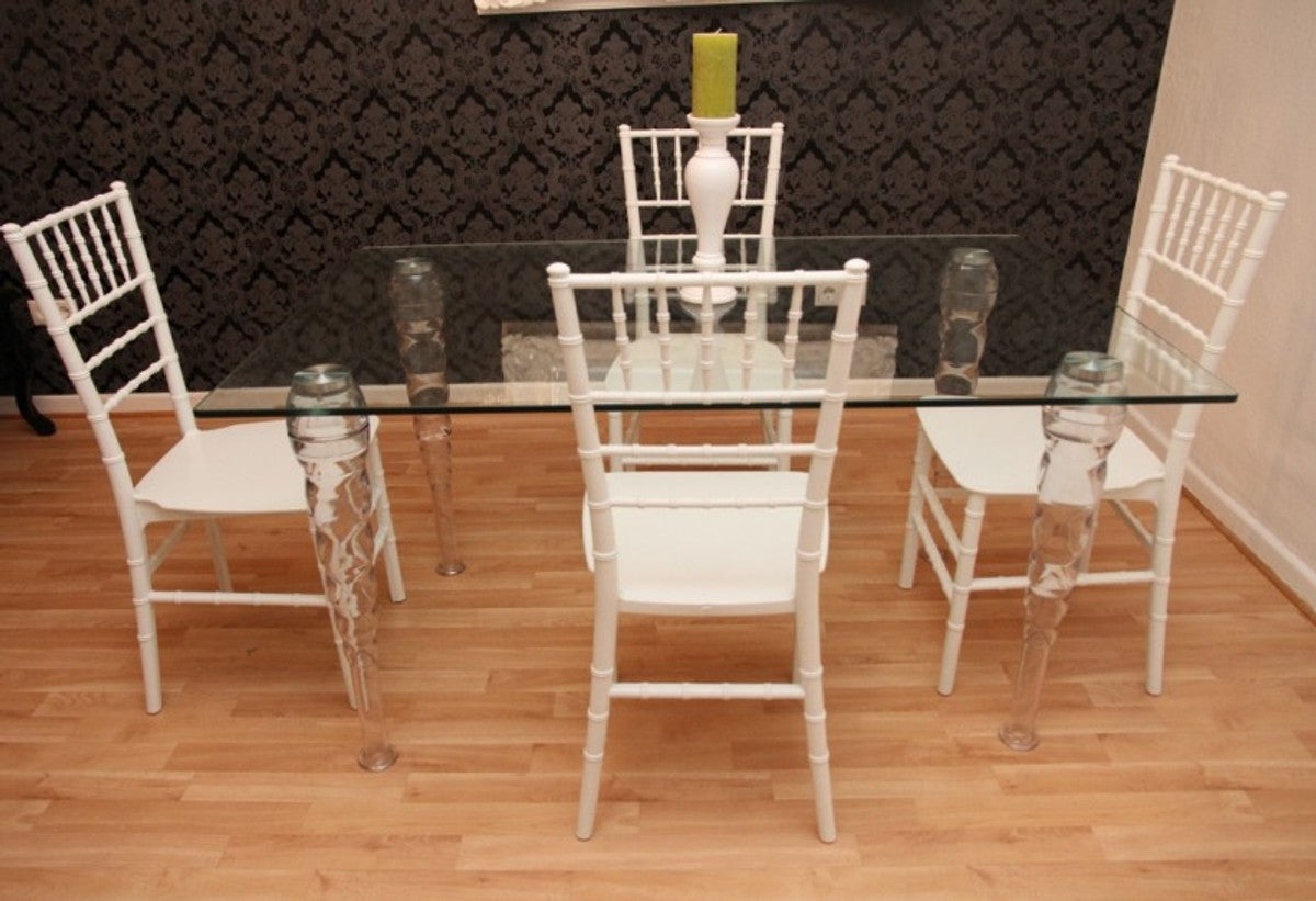 Designer Acryl Esszimmer Set - Ghost Chair Table - Polycarbonat Möbel - 1 Tisch + 4 Stühle - Designer Möbel Weiß - Designer Möbel