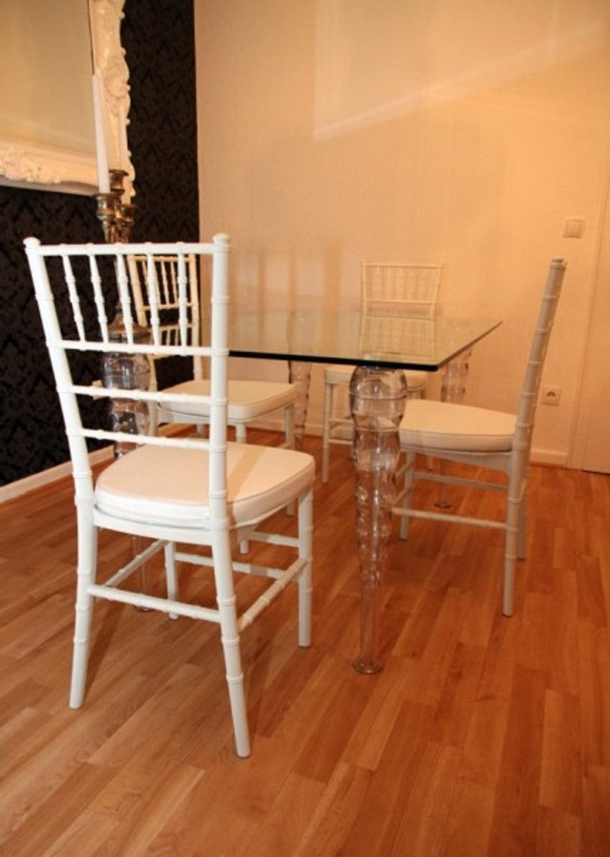 Designer Acryl Esszimmer Set Weiß/Weiß - Ghost Chair Table - Polycarbonat Möbel - 1 Tisch + 4 Stühle - Designer Möbel