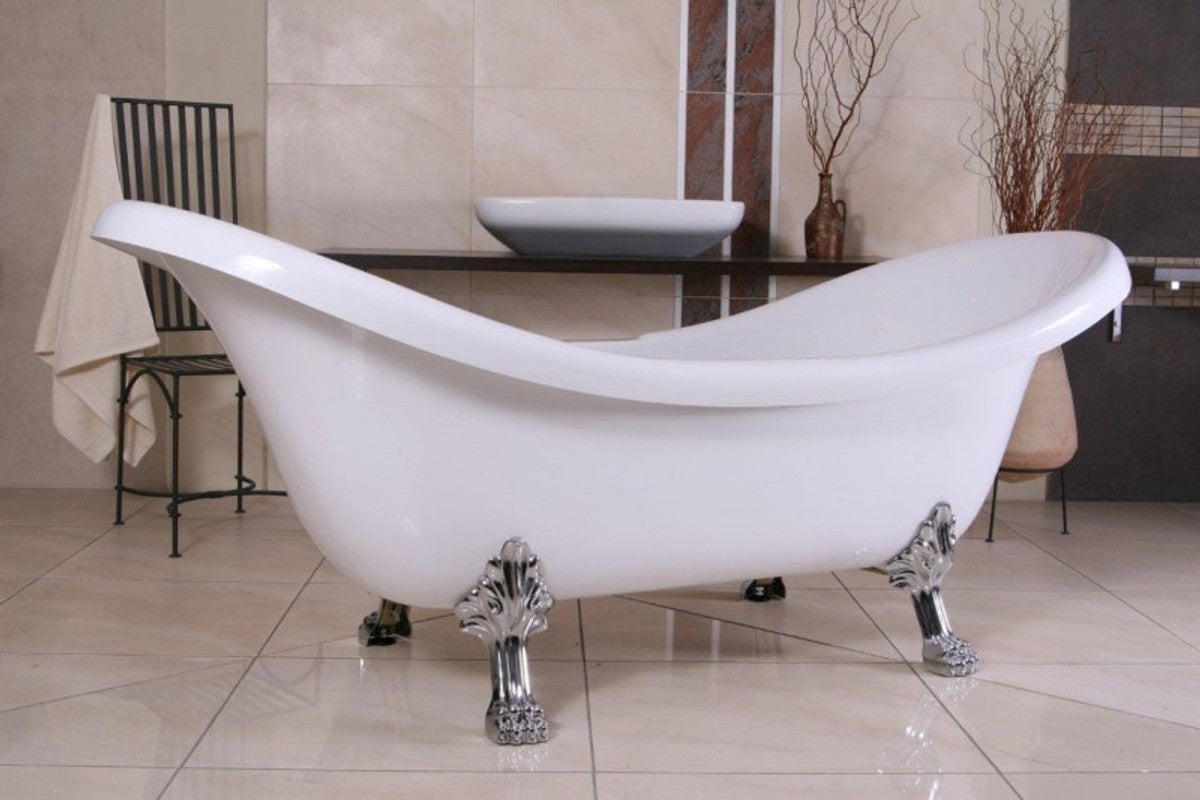 Freistehende Luxus Badewanne Jugendstil Venedig Weiß/Silber - Barock Badezimmer - Retro Badewanne Antik Stil - Badewanne Freistehend