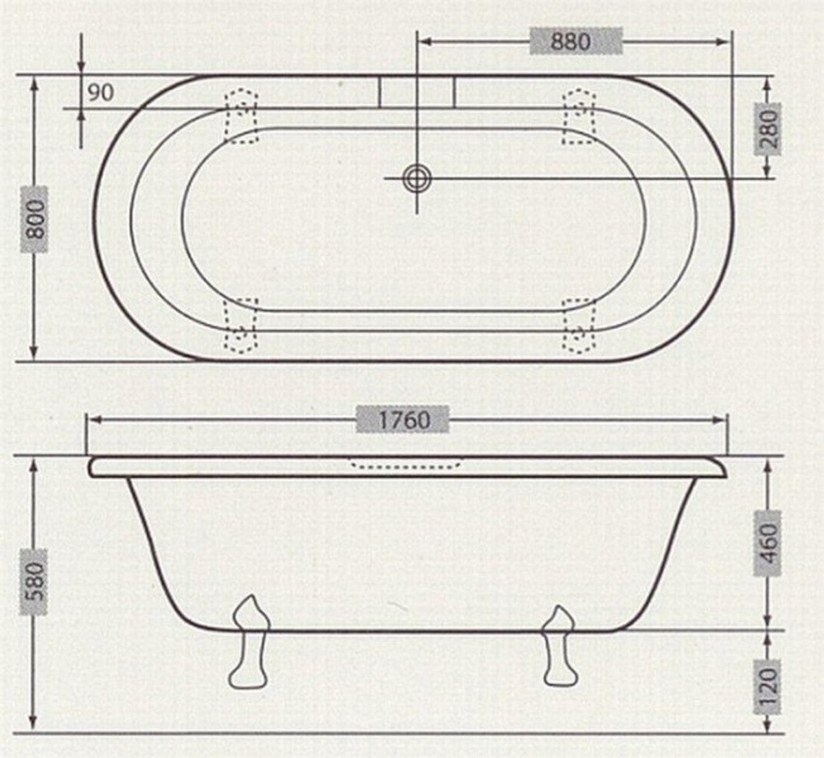 Freistehende Luxus Badewanne Jugendstil Milano Weiß/Weiß - Barock Badezimmer Badewanne Freistehend