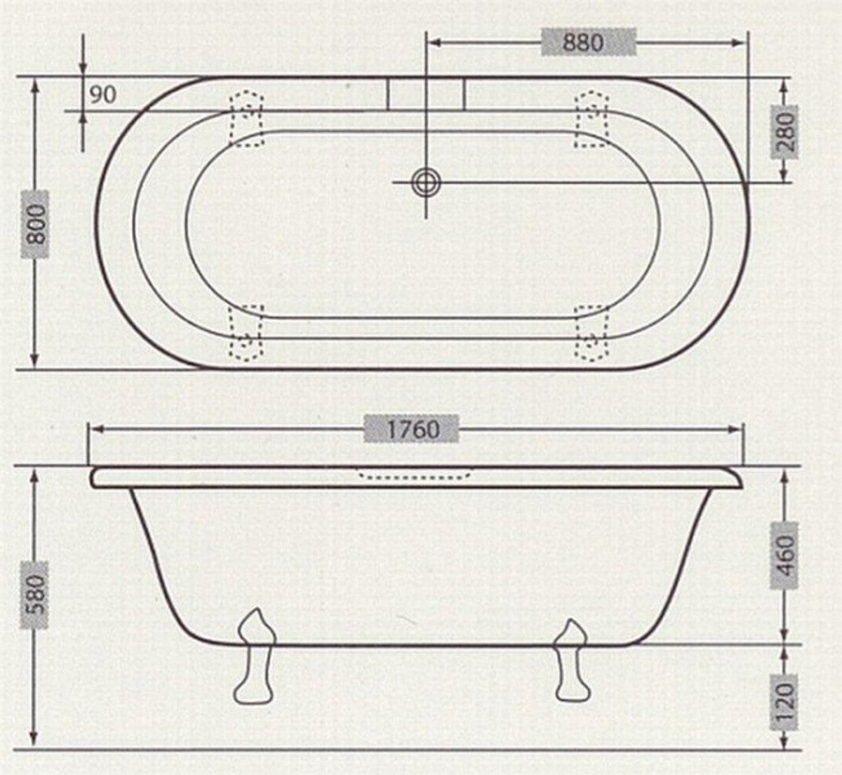 Freistehende Luxus Badewanne Jugendstil Milano Weiß/Altgold - Barock Badezimmer