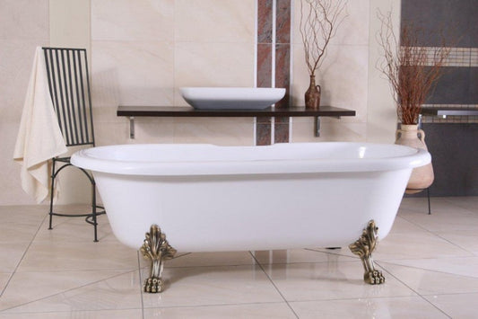 Freistehende Luxus Badewanne Jugendstil Milano Weiß/Altgold - Barock Badezimmer