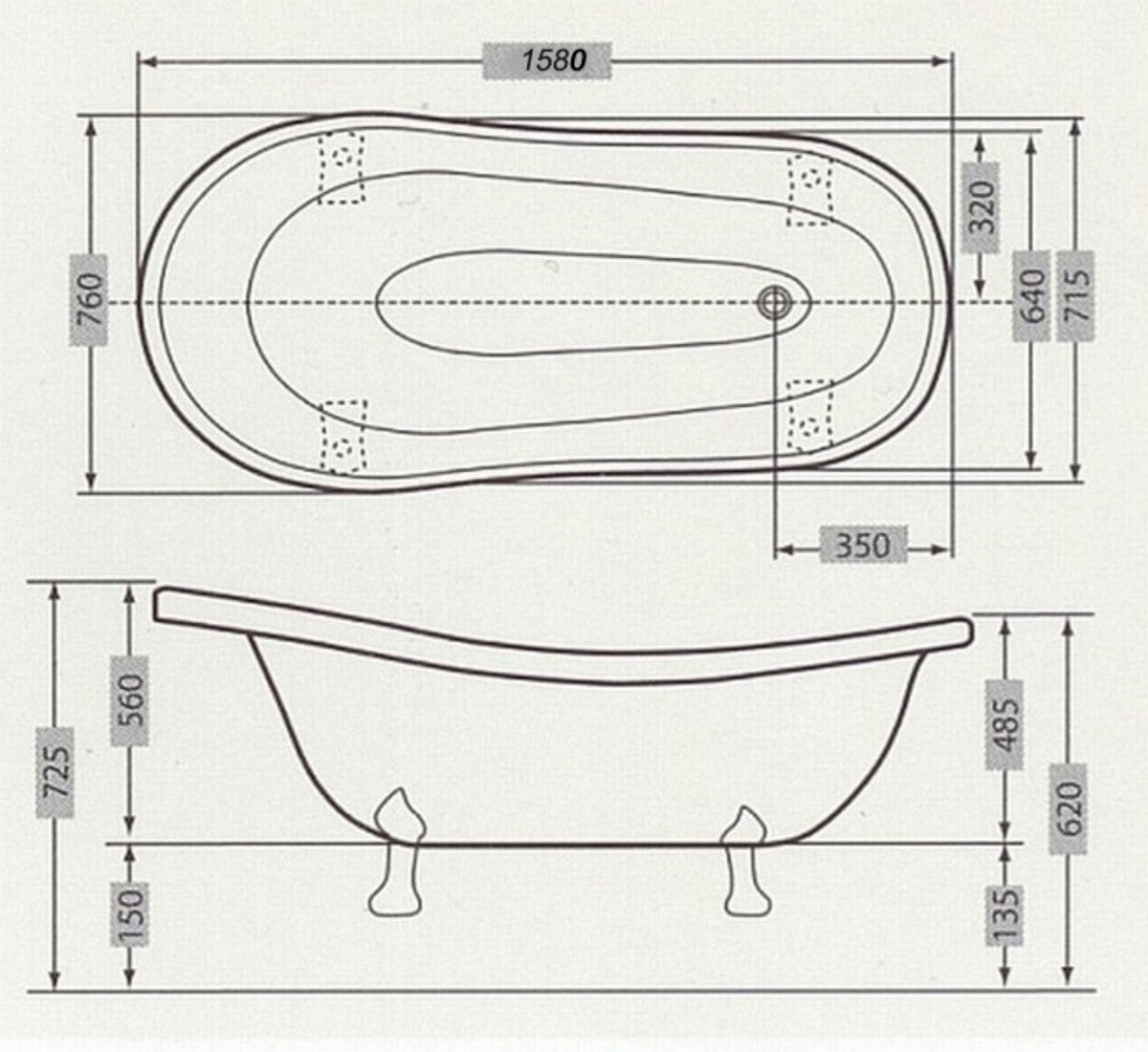 Freistehende Luxus Badewanne Jugendstil Roma Weiß/Altgold 1560mm - Barock Badezimmer - Retro Antik Badewanne