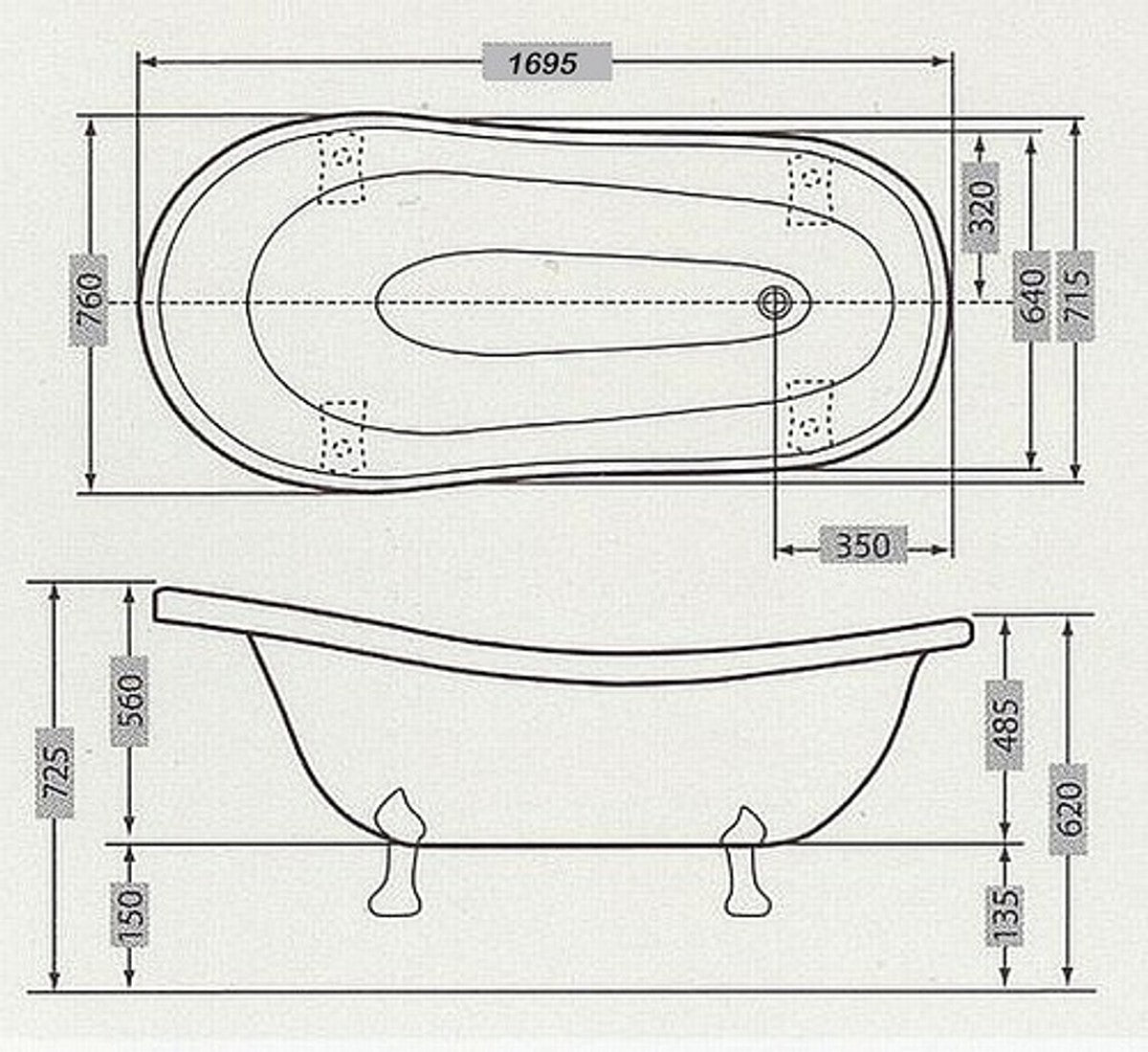 Freistehende Luxus Badewanne Jugendstil Roma Weiß/Altgold 1695mm von - Barock Badezimmer - Retro Antik Badewanne