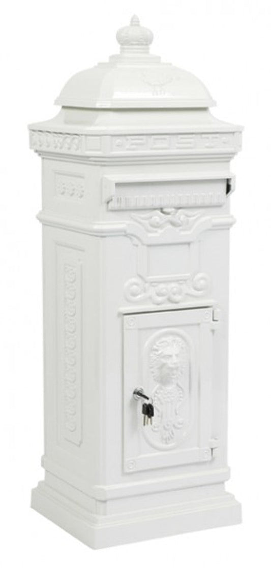 Standbriefkasten Antik Jugendstil Mod6 Briefkasten Postkasten Alu - Weiß - Säulenbriefkasten - Englischer Briefkasten - Nostalgie Nostalgisch Luxus Briefkästen