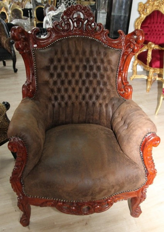 Barock Sessel Al Capone Braun Lederoptik / Braun