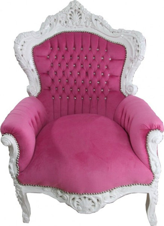 Barock Sessel Rosa/Weiß mit Bling Bling Glitzersteinen - Limited Edition