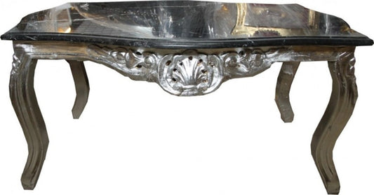 Barock Couchtisch Silber mit schwarzer Marmorplatte 100 x 70 cm