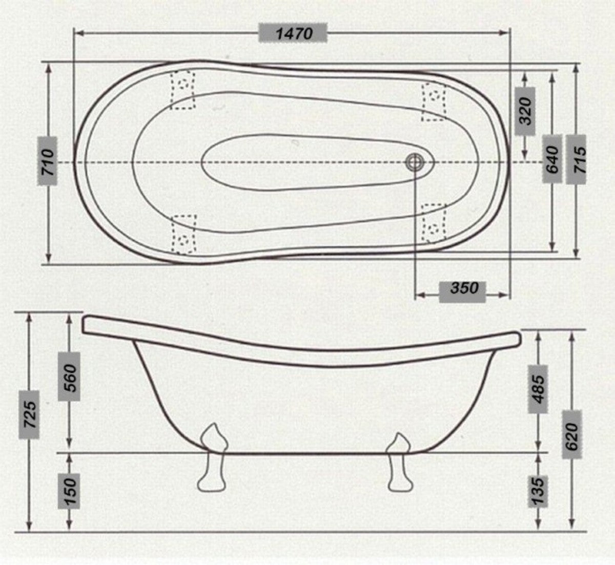 Freistehende Luxus Badewanne Jugendstil Roma Hellblau/Weiß/Altgold 1470mm - Barock Badezimmer