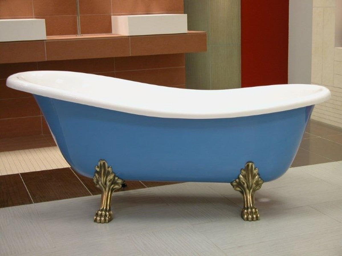 Freistehende Luxus Badewanne Jugendstil Roma Hellblau/Weiß/Altgold 1470mm - Barock Badezimmer