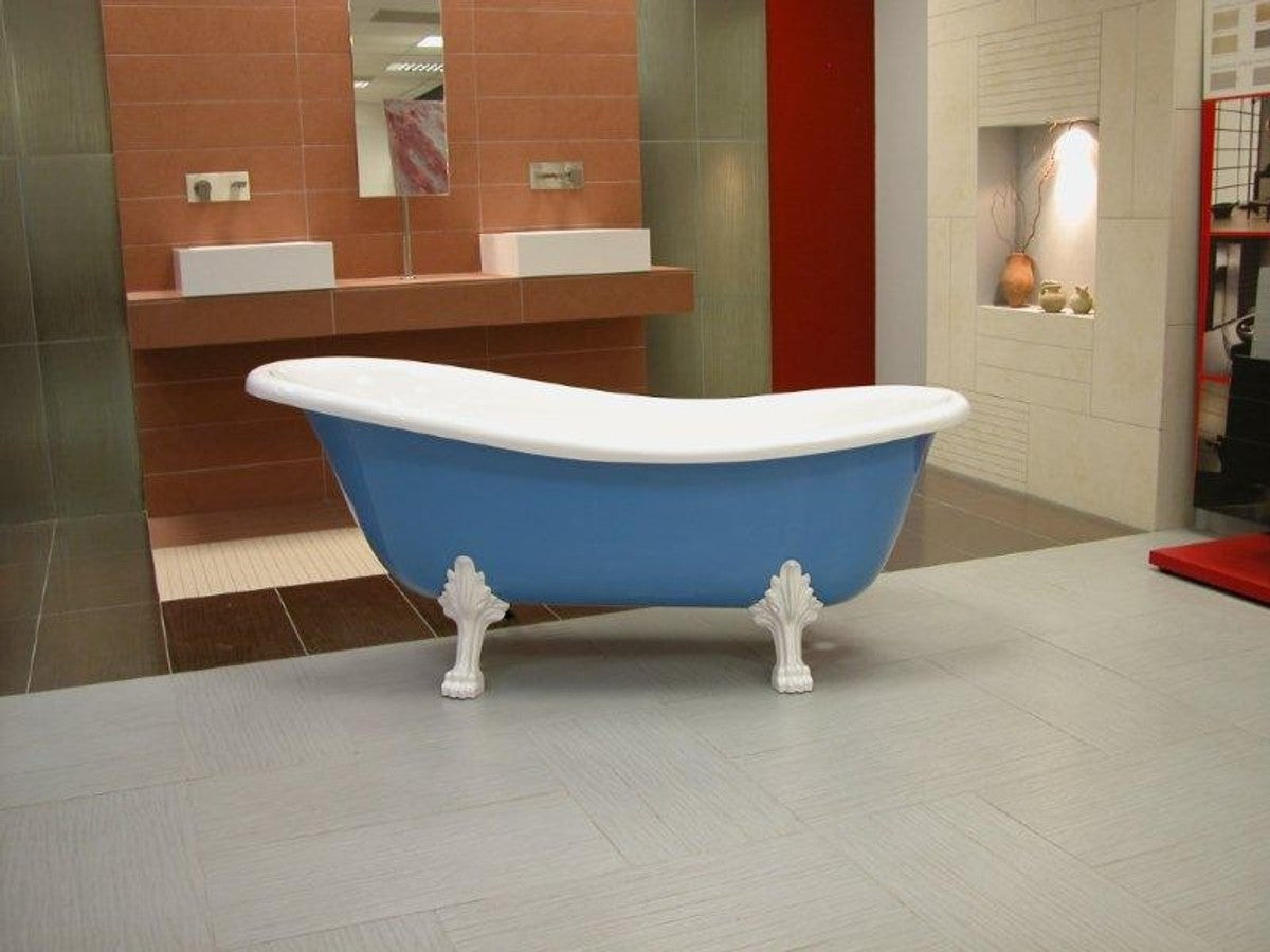 Freistehende Luxus Badewanne Jugendstil Roma Hellblau/Weiß/Weiß 1470mm - Barock Antik Stil Badezimmer