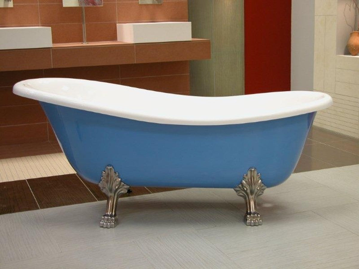 Freistehende Luxus Badewanne Jugendstil Roma Hellblau/Weiß/Chrome 1470mm - Barock Antik Badezimmer