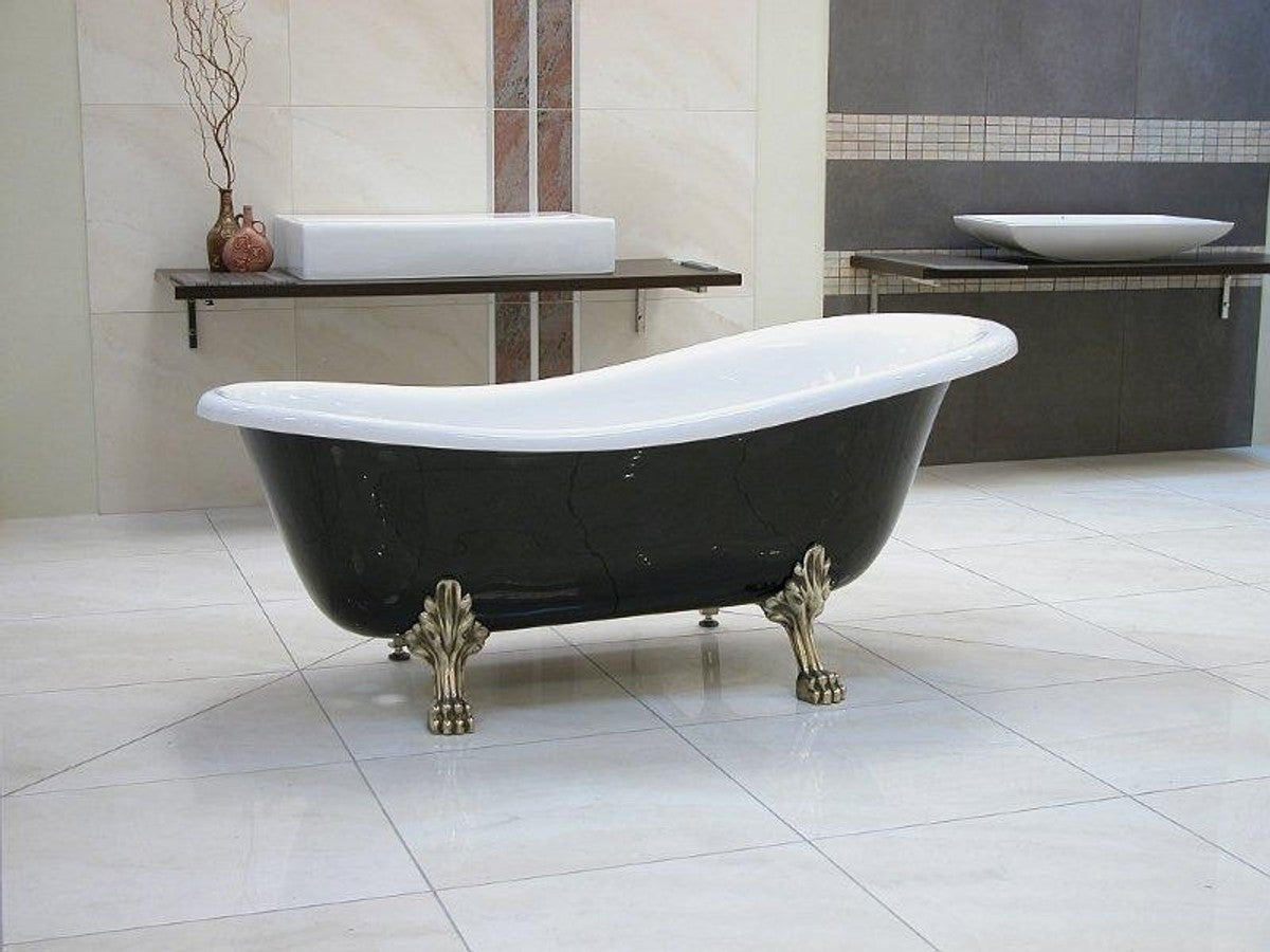 Freistehende Luxus Badewanne Jugendstil Roma Schwarz/Weiß/Altgold 1470mm - Barock Antik Badezimmer