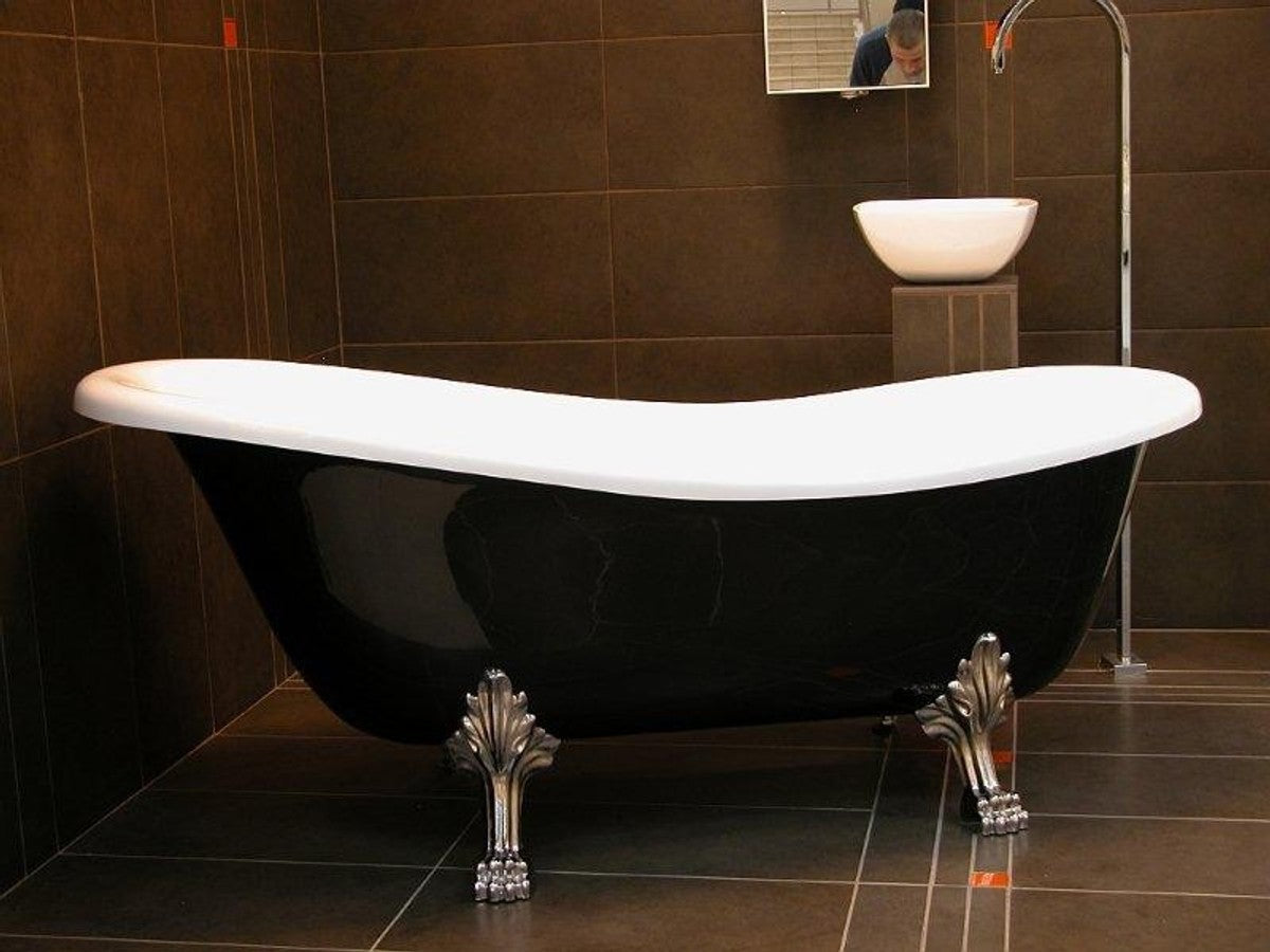 Freistehende Luxus Badewanne Jugendstil Roma Schwarz/Weiß/Altgold 1470mm - Barock Antik Badezimmer