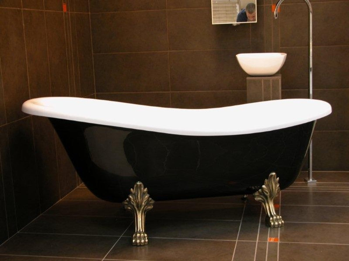 Freistehende Luxus Badewanne Jugendstil Roma Schwarz/Weiß/Altgold 1470mm - Barock Antik Badezimmer