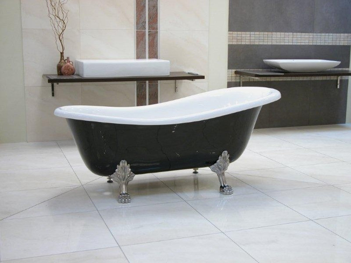 Freistehende Luxus Badewanne Jugendstil Roma Schwarz/Weiß/Chrom 1470mm - Barock Antik Badezimmer