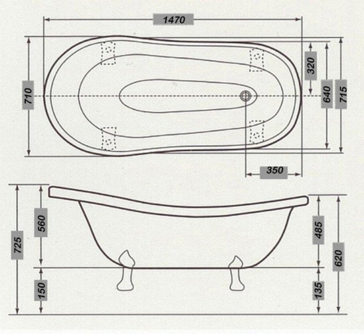 Freistehende Luxus Badewanne Jugendstil Roma Schwarz/Weiß/Weiß 1470mm - Barock Antik Badezimmer
