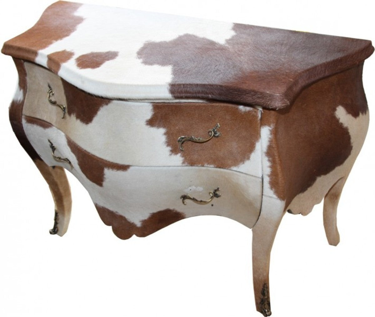 Barock Kommode Kuhfell Braun/Weiß - Unikat