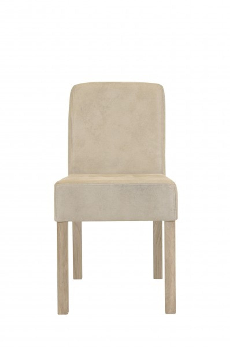 Designer Esszimmer Stuhl ModEF 35 Beige Leder - Hotelmöbel - Holz Buche
