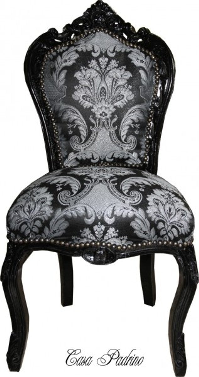 Barock Esszimmer Stuhl Paisley Muster Schwarz / Schwarz - Antik Stil Möbel