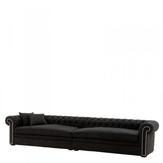 Riesiges Chesterfield Luxus Sofa Schwarz Leinen 380cm Länge