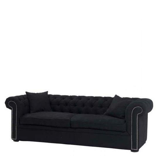 Chesterfield Luxus Sofa Schwarz Leinen 240cm Länge - Möbel