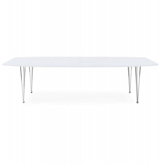 Designer Konferenztisch Weiß / Chrom Ausziehbar 170-270 cm - Designer Tisch Esstisch