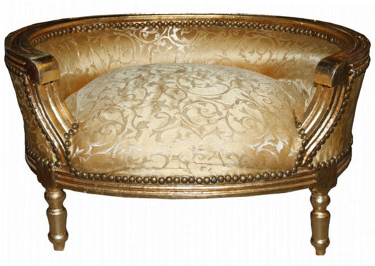 Barock Hunde & Katzen Sofa Gold Muster / Gold - Hundesessel Sitz Hundebett Katzenbett Hund Katze Möbel